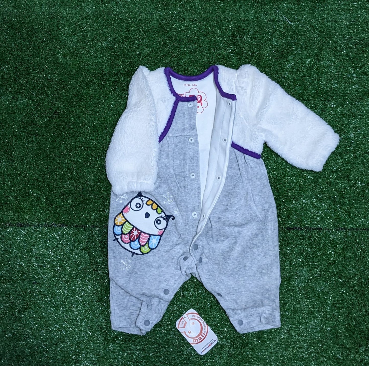Grey Baby Romper with Fur Sleeves | Double Cotton for Extra Comfort | Art No. CM0189