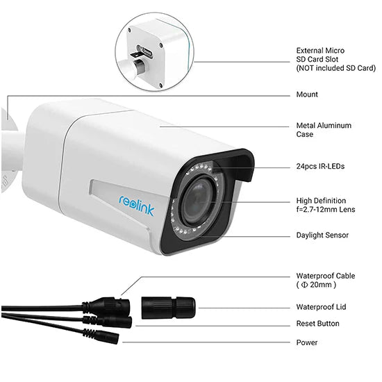 Reolink RLC-511A 5MP Outdoor Wired Camera – 4× Optical Zoom, IR Night Vision, Full Kit