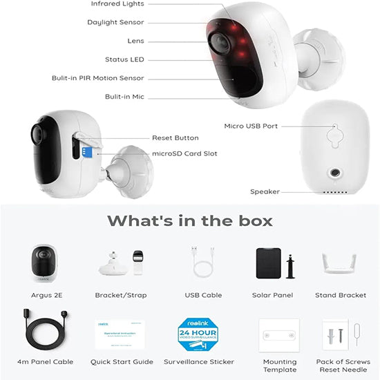 Reolink argus 2e  box pack with complete accessories  2k 2mp camera with IR night vision 2-way talk waterproof motion detection
