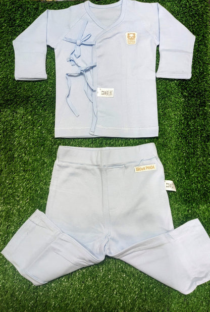 Sky Blue Organic Cotton Baby Clothing Set – Open Shirt & Trousers | Art No. CM0016-10