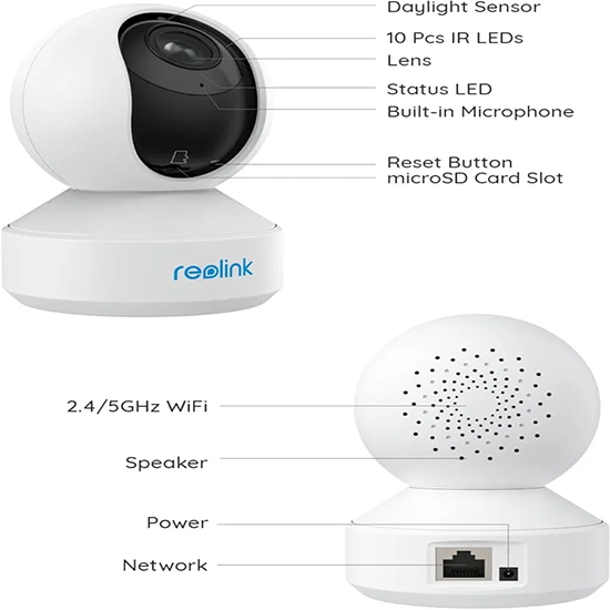 REOLINK E1 Zoom Indoor Security Camera, 2.4/5GHz Dual Band WiFi Camera, 5MP Plug-in Pet Camera without box with local stand