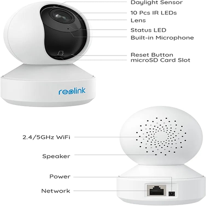 REOLINK E1 Zoom Indoor Security Camera, 2.4/5GHz Dual Band WiFi Camera, 5MP Plug-in Pet Camera without box with local stand