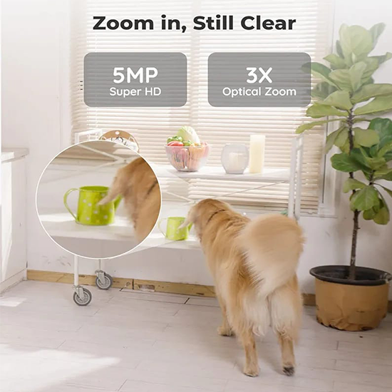 REOLINK E1 Zoom Indoor Security Camera, 2.4/5GHz Dual Band WiFi Camera, 5MP Plug-in Pet Camera without box with local stand