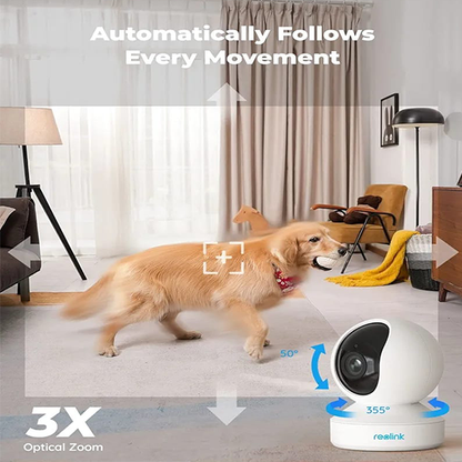 REOLINK E1 Zoom Indoor Security Camera, 2.4/5GHz Dual Band WiFi Camera, 5MP Plug-in Pet Camera without box with local stand