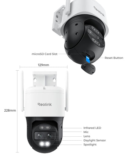 REOLINK 4K Wired WiFi Outdoor Security Camera, 8MP Dual Lens, 360 PTZ Camera, Auto Tracking, 2.4/5GHz Wi-Fi Smart Person/Vehicle/Animal Detection, 6X Hybrid Zoom, Color Night Vision, TrackMix WiFi (Without box)