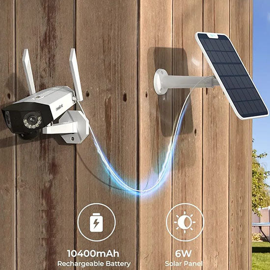 Reolink Duo 2 is a wireless camera with a 10400mAh rechargeable battery with solar panel, 8mp offering 4K UHD 180-degree panoramic view with a dual-lens system (Without box)