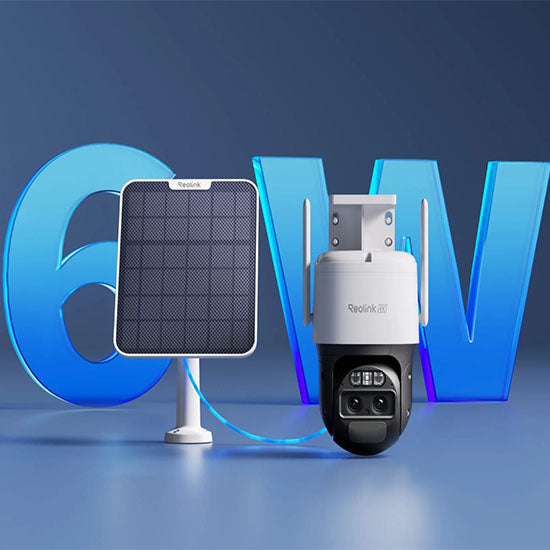 The Reolink TrackMix WiFi rechargeable camera with type c solar panel  camera features 2K (4MP) resolution, a dual-lens system with 6X hybrid zoom, auto-tracking for motion detection, and two-way audio. (Without box)