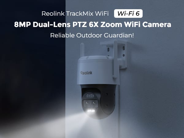 The Reolink TrackMix WiFi rechargeable camera with type c solar panel  camera features 2K (4MP) resolution, a dual-lens system with 6X hybrid zoom, auto-tracking for motion detection, and two-way audio. (Without box)