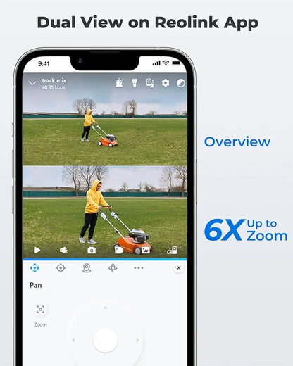 The Reolink TrackMix WiFi rechargeable camera with type c solar panel  camera features 2K (4MP) resolution, a dual-lens system with 6X hybrid zoom, auto-tracking for motion detection, and two-way audio. (Without box)