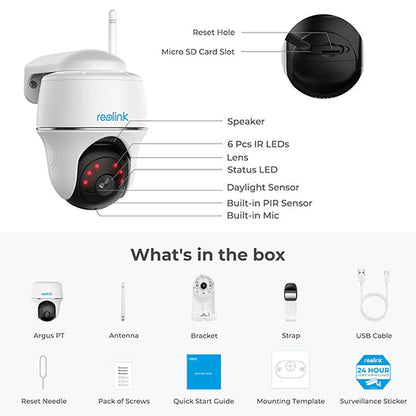 Reolink argus pt 1080p with 2 way audio box pack with complete accessories (coulor fade)