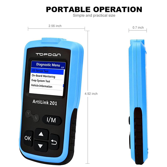 OBD2/EOBD Scanner, Topdon ArtiLink 201 Auto Code Scanner Check Engine Code Reader with O2 Sensor Test without box