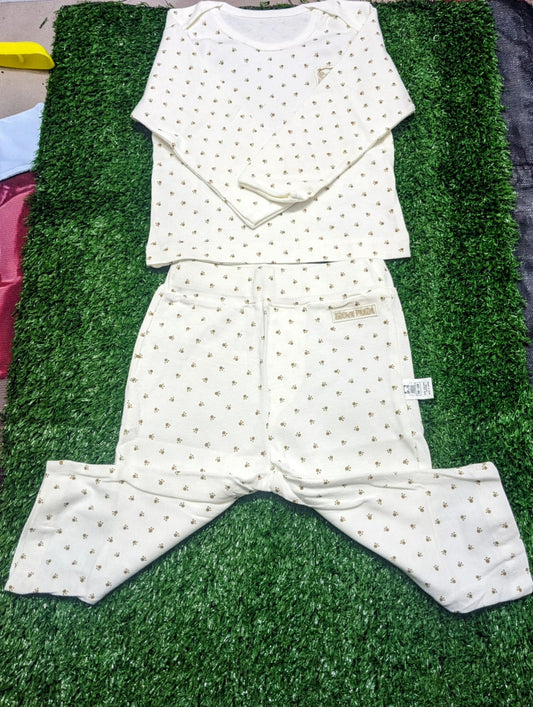 White Baby Shirt & Trousers Set – Pet Paw Dot Print | 100% Organic Cotton | Art No. CM0020-05