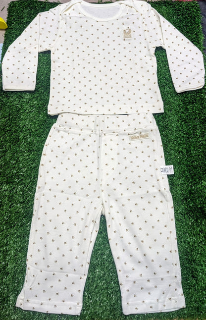 White Baby Shirt & Trousers Set – Pet Paw Dot Print | 100% Organic Cotton | Art No. CM0020-05