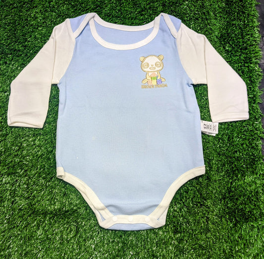 Sky Blue Baby Romper with White Collar & Sleeves – 100% Organic Cotton | Art No. CM0011