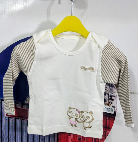 White Baby Shirt with Skin Brown Striped Sleeves – 100% Organic Cotton | Art No. CM0019