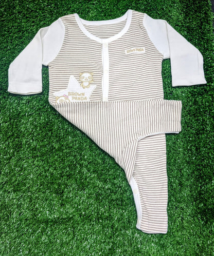 Skin Brown Striped Baby Romper – Full Sleeves & Legs | 100% Organic Cotton | Art No. CM0018