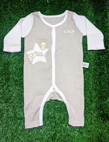 Skin Brown Striped Baby Romper – Full Sleeves & Legs | 100% Organic Cotton | Art No. CM0018