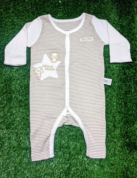 Skin Brown Striped Baby Romper – Full Sleeves & Legs | 100% Organic Cotton | Art No. CM0018
