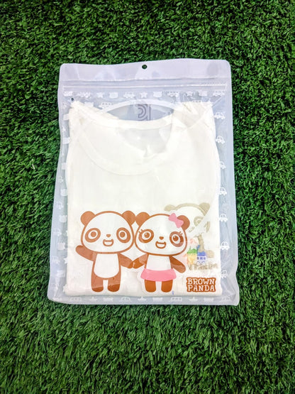 White Half-Sleeve Baby Shirt – 100% Organic Cotton | Brown Panda Patch | Korea Made | Art No. CM0002