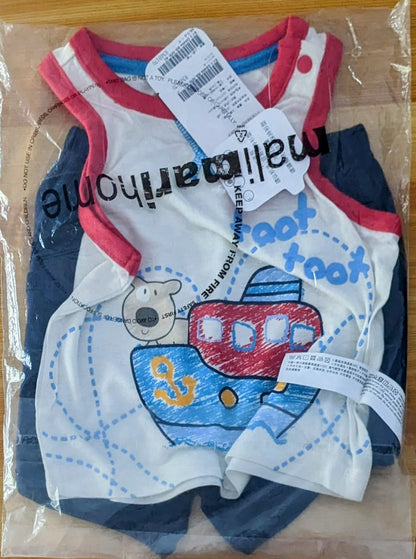 Navy Blue Shorts & Printed Sleeveless Shirt Set | Summer Baby Outfit | Art No. CM0023