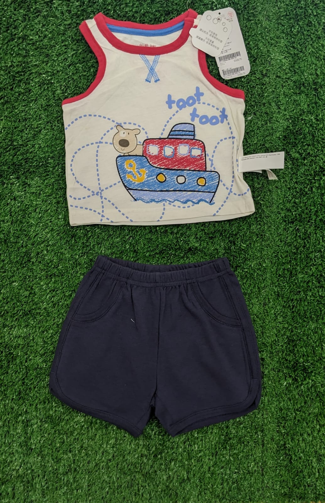 Navy Blue Shorts & Printed Sleeveless Shirt Set | Summer Baby Outfit | Art No. CM0023
