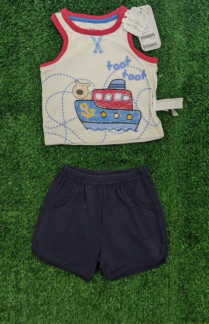 Navy Blue Shorts & Printed Sleeveless Shirt Set | Summer Baby Outfit | Art No. CM0023