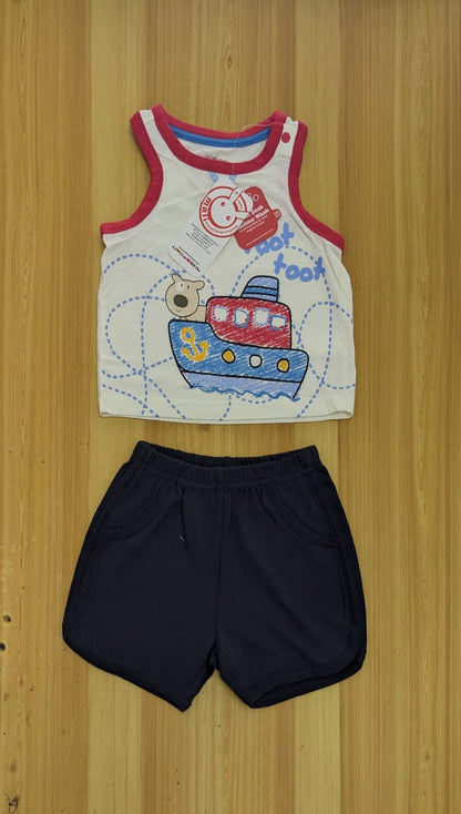 Navy Blue Shorts & Printed Sleeveless Shirt Set | Summer Baby Outfit | Art No. CM0023