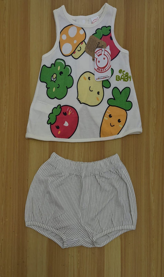 Striped Shorts & Vegetable Print Sleeveless Shirt Set – Baby Summer Outfit | Art No. CM0024
