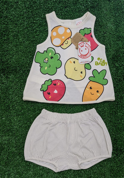 Striped Shorts & Vegetable Print Sleeveless Shirt Set – Baby Summer Outfit | Art No. CM0024