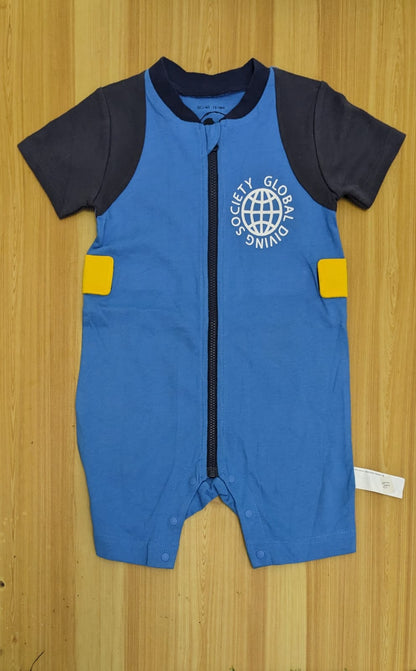 Blue Half-Sleeve Zipper Romper – Organic Cotton | Art Number CM0025