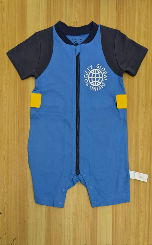 Blue Half-Sleeve Zipper Romper – Organic Cotton | Art Number CM0025
