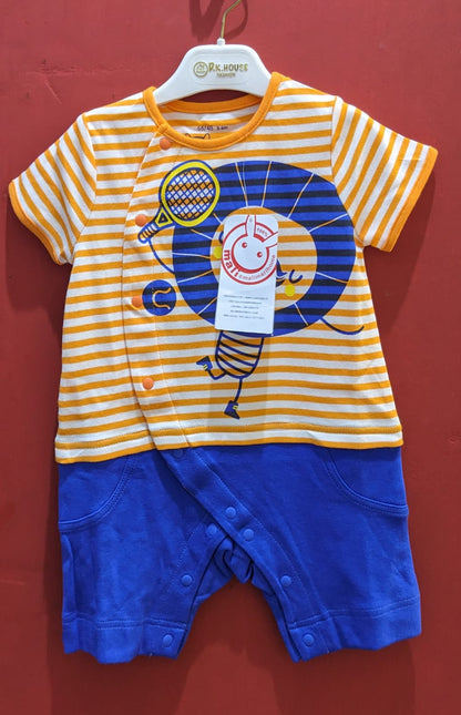 Orange Striped Baby Romper with Blue Legs | Organic Cotton | Art Number CM0030