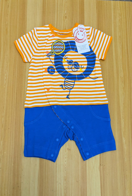 Orange Striped Baby Romper with Blue Legs | Organic Cotton | Art Number CM0030