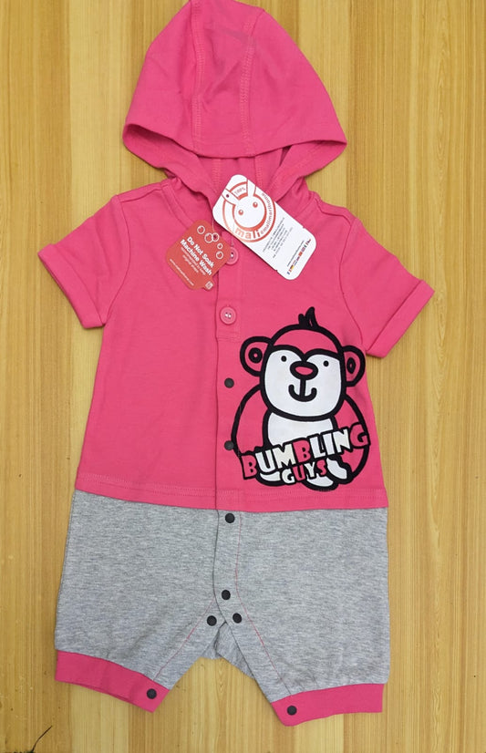 Red & Grey Half Romper with Hoodie | Organic Cotton | Art Number CM0031