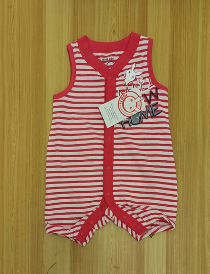 Red Striped Sleeveless Baby Romper | Organic Cotton | Art Number CM0034