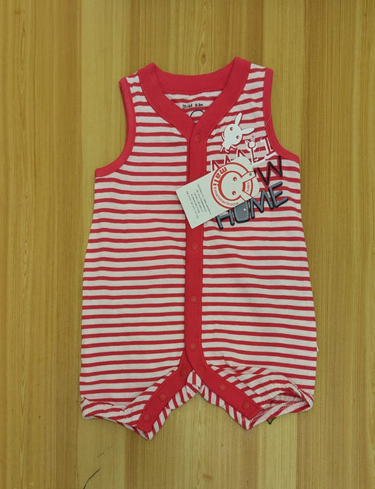 Red Striped Sleeveless Baby Romper | Organic Cotton | Art Number CM0034