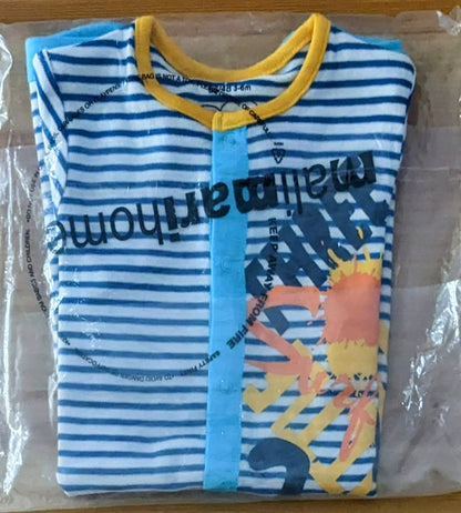 Blue Striped Baby Romper – Half Sleeves | Organic Cotton | Art Number CM0037