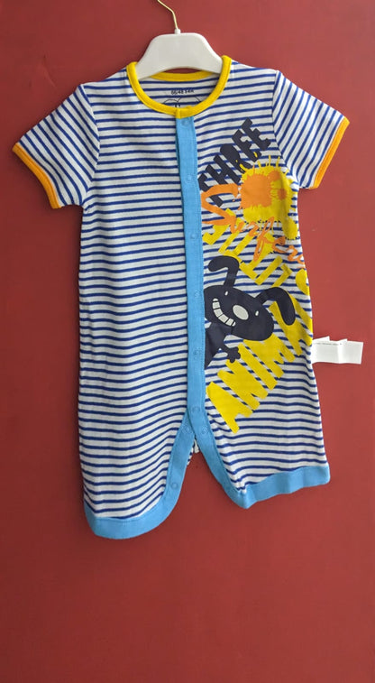 Blue Striped Baby Romper – Half Sleeves | Organic Cotton | Art Number CM0037