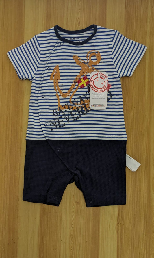 Blue Striped Baby Romper with Blue Collar – Half Sleeves | Organic Cotton | Art No. CM0038
