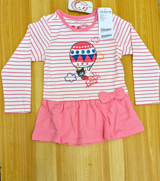 Pink Striped Baby Shirt – Full Frock Style | Organic Cotton | Art No. CM0041