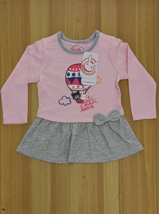 Pink & Grey Baby Shirt – Full Frock Style | Organic Cotton | Art No. CM0042
