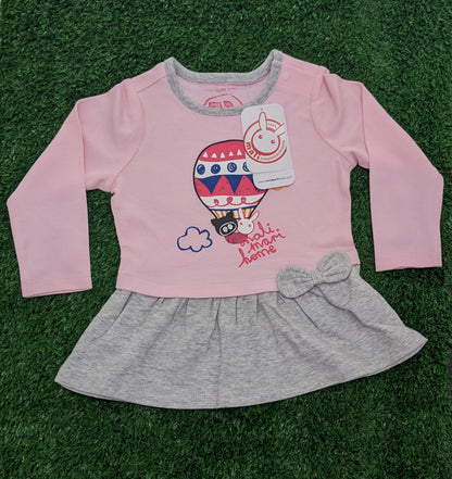 Pink & Grey Baby Shirt – Full Frock Style | Organic Cotton | Art No. CM0042