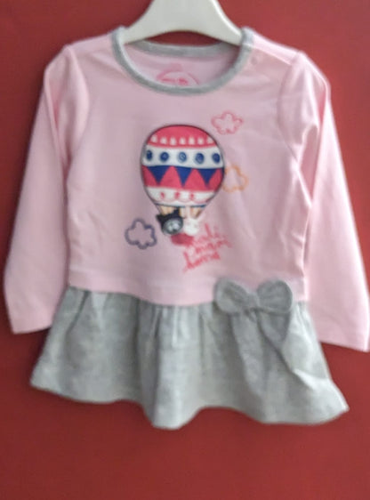 Pink & Grey Baby Shirt – Full Frock Style | Organic Cotton | Art No. CM0042