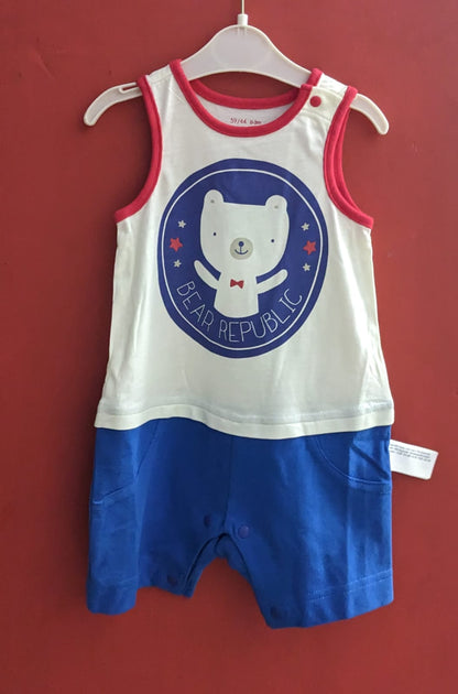White & Blue Sleeveless Baby Romper | Organic Cotton | Art No. CM0044