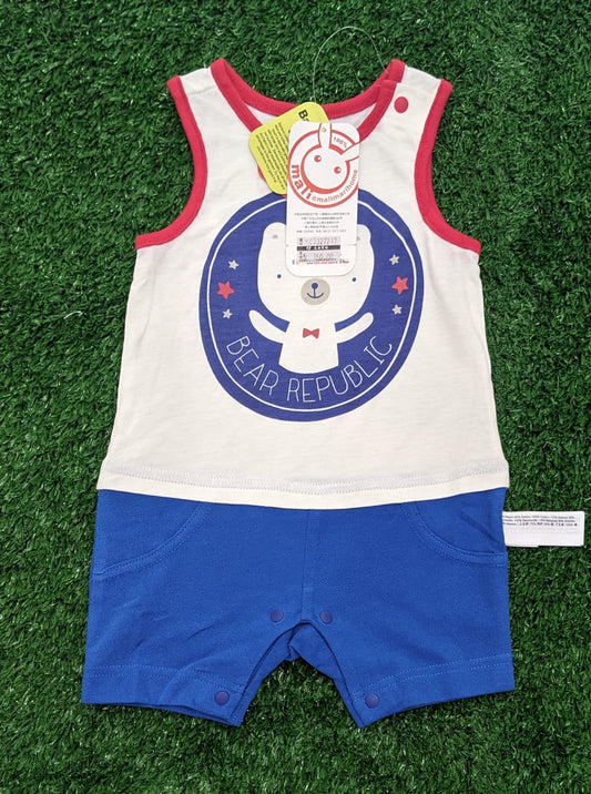 White & Blue Sleeveless Baby Romper | Organic Cotton | Art No. CM0044