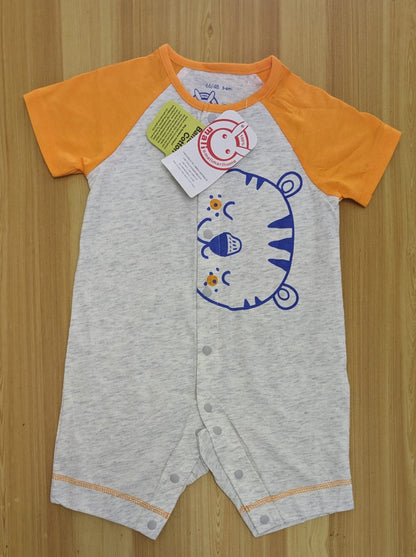 Grey Baby Romper with Orange Sleeves – Half Style | Organic Cotton | Art No. CM0050