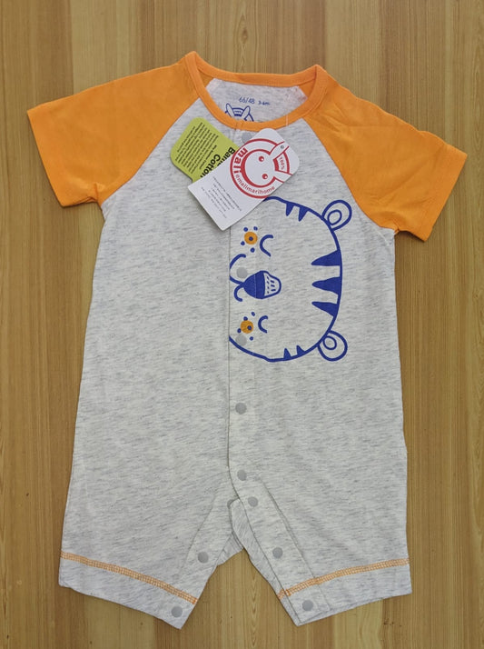 Grey Baby Romper with Orange Sleeves – Half Style | Organic Cotton | Art No. CM0050