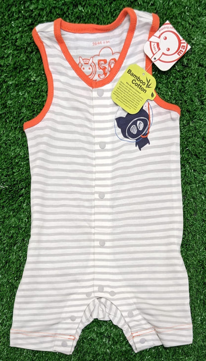 Grey Striped Sleeveless Baby Romper | Organic Cotton | Art No. CM0051