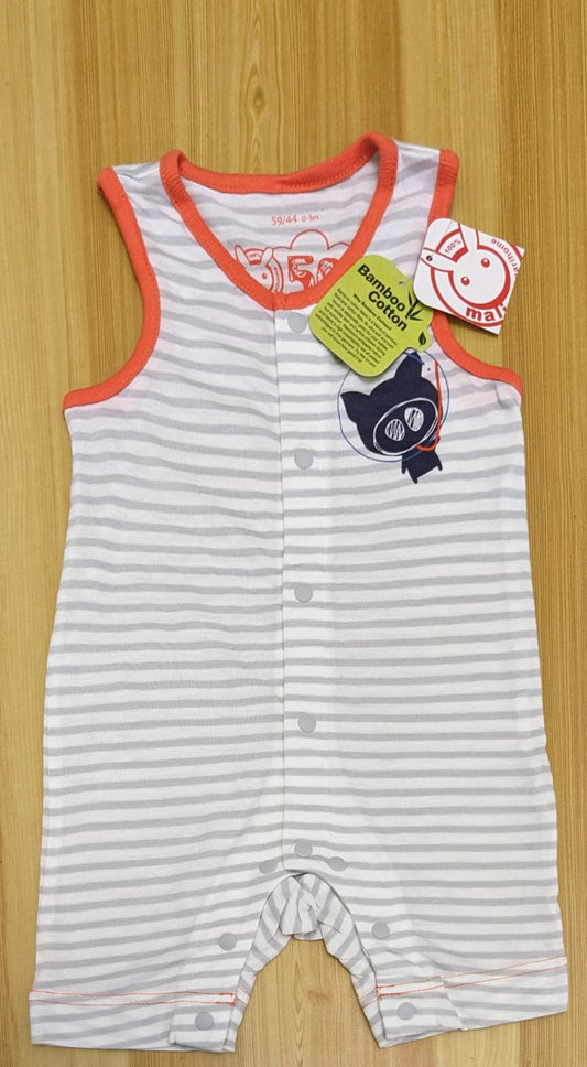 Grey Striped Sleeveless Baby Romper | Organic Cotton | Art No. CM0051