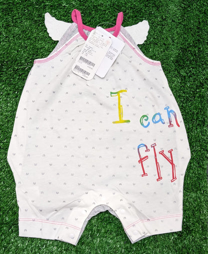 White "I Can Fly" Sleeveless Baby Romper | Soft Cotton | Art No. CM0053